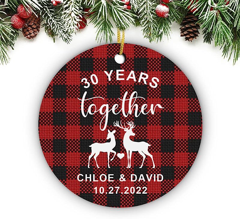 Years Together, Wedding Anniversary Christmas Ornament , Custom Name & Year, Personalized Gift For Couple Circle Christmas Ornament