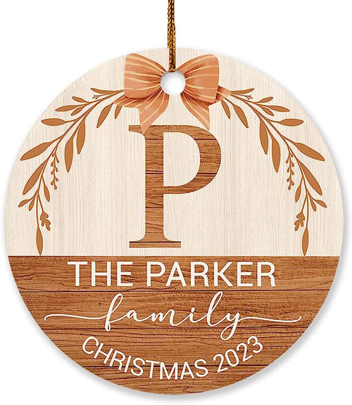 Personalized Family Christmas Circle Ornament, Customized Family Name Ornament For Christmas Tree , Personalized Family Xmas Wooden Style Ornament For Family Friends