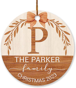 Personalized Family Christmas Circle Ornament, Customized Family Name Ornament For Christmas Tree , Personalized Family Xmas Wooden Style Ornament For Family Friends