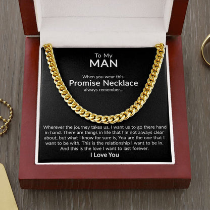 To My Man Promise Necklace Cuban Link Chain Necklace With Message Card Gift For Him From Her, Wedding gift, Valentine Day, Birthday