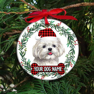 Maltese Name Customize Christmas Dog Lovers Holiday Personalized Customized Name Ornaments Decorating Custom Circle Ornament For Family