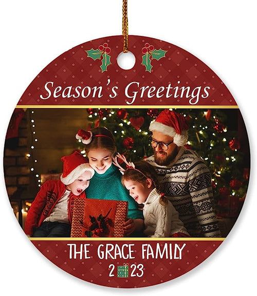 Custom Photo Family Christmas Ornament , Picture Season'S Greetings Ornament Hanging Christmas Tree , Personalized Photo Christmas Ornament Gifts For Family Friend Bestie Grandparents
