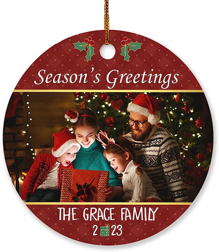 Custom Photo Family Christmas Ornament , Picture Season'S Greetings Ornament Hanging Christmas Tree , Personalized Photo Christmas Ornament Gifts For Family Friend Bestie Grandparents