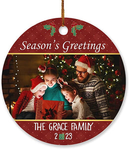 Custom Photo Family Christmas Ornament , Picture Season'S Greetings Ornament Hanging Christmas Tree , Personalized Photo Christmas Ornament Gifts For Family Friend Bestie Grandparents