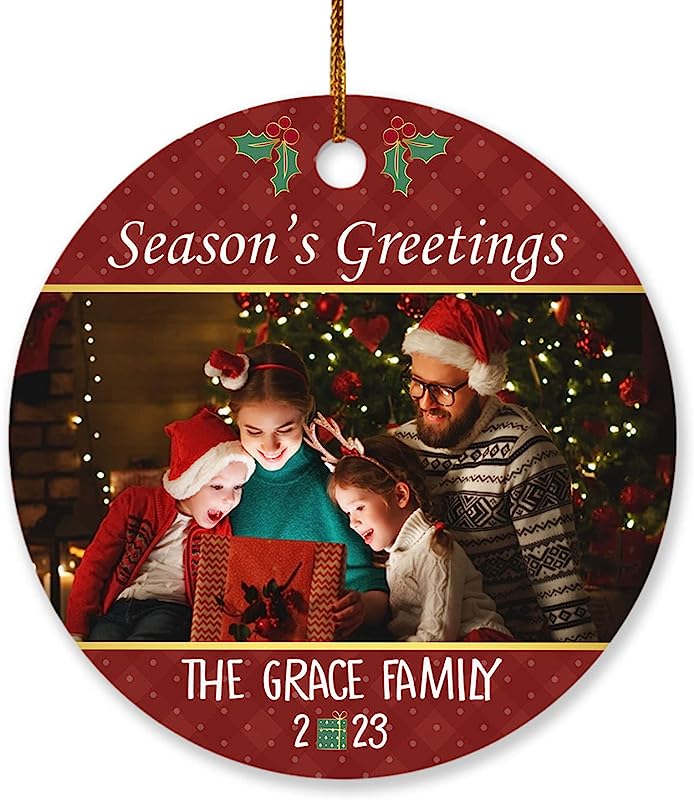 Custom Photo Family Christmas Ornament , Picture Season'S Greetings Ornament Hanging Christmas Tree , Personalized Photo Christmas Ornament Gifts For Family Friend Bestie Grandparents