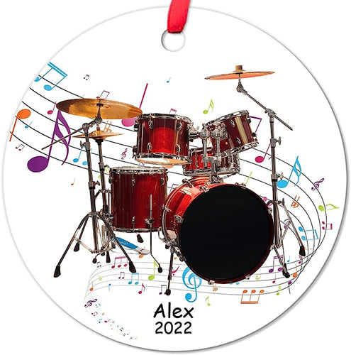 Hyturtle Personalized Red Drums Musical Instrument Christmas Ornament Tree Decoration Gift For Drummer Drum Lover Percussionist Instrumentalist - Custom Name Xmas Keepsake Acrylic Circle Ornament