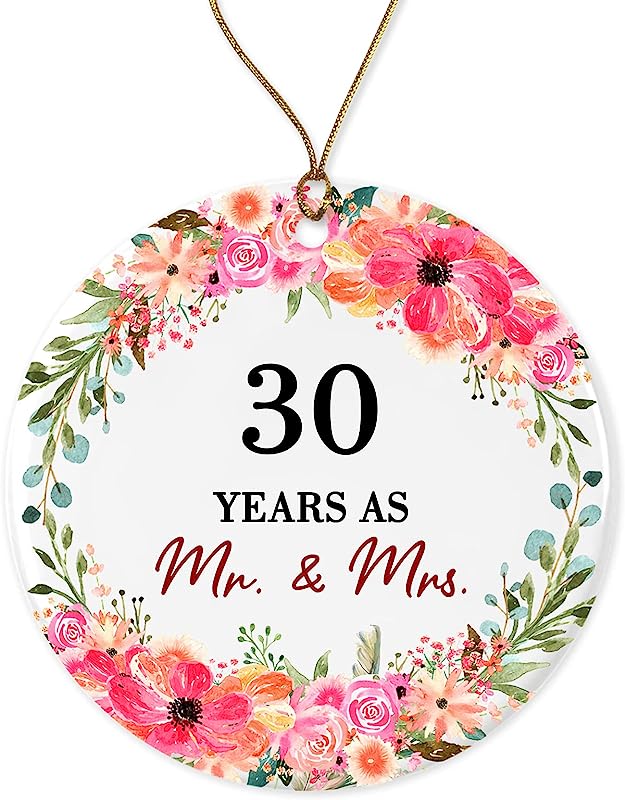 Thirty Years Married Mr. Mrs. Christmas Ornament Keepsake Gift 30Th Wedding Gift Wedding Anniversary Husband Wife Gift Ceramic Holiday Both Sides