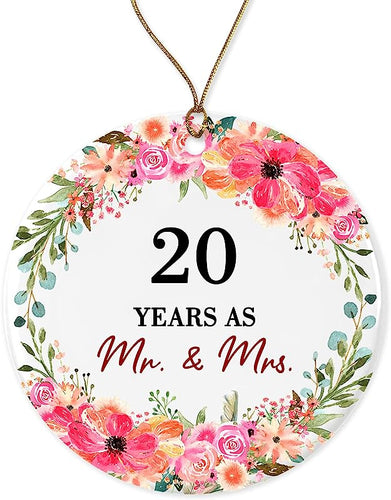 Twenty Years Married Mr. Mrs. Christmas Ornament Keepsake Gift 20Th Wedding Gift Wedding Anniversary Husband Wife Gift Ceramic Holiday Both Sides