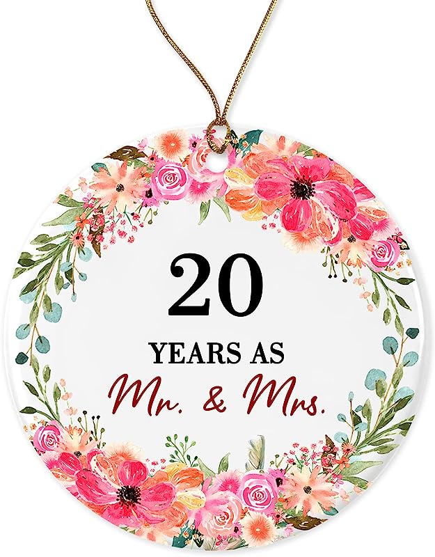 Twenty Years Married Mr. Mrs. Christmas Ornament Keepsake Gift 20Th Wedding Gift Wedding Anniversary Husband Wife Gift Ceramic Holiday Both Sides