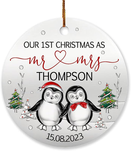 Personalized Our First Christmas As Mr & Mrs Ornament, Custom Names Couple Penguin Ornament Christmas  Gift For Wedding Engaged Married, 1St Xmas As Mr & Mrs Ornament Gift For Newlywed Couple