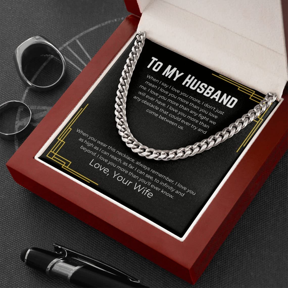 To My Husband Cuban Chain Necklace, Husband Necklace from Wife, Wife Husband Necklace Chain, Birthday Gift for Men
