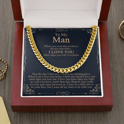 Personalized Message Card, Cuban Link Chain Necklace, To My Man When You Wear Necklace Never Forget That I Love You