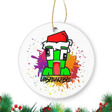 Xmas Funny Christmas Ornament  Funny Green Cartoon Character Wearing Santa Hat 3'' Flat Circle Ceramic Ornament Christmas Tree Ornaments Xmas Keepsake Gifts