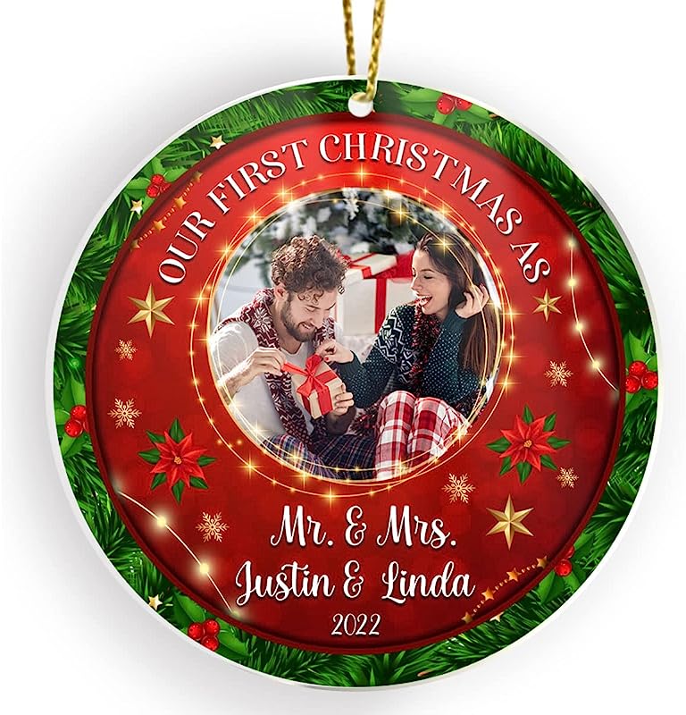 Personalized Mr Mrs Couple Clear Ornament With Custom Name Photo Customized White Acrylic For Newlywed New Year Hanging Ornaments Xmas Pine Tree Decoration