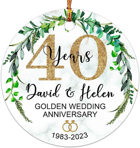 40 Years Golden Wedding Anniversary Christmas Ornament , Personalized Wedding Ornament Custom Name & Date, Decoration Christmas Ornament Keepsake Gifts Wedding Anniversary Ornament