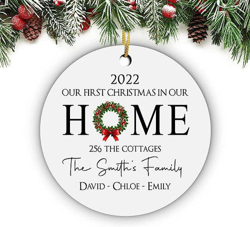 Our First Chirstmas In Our New Home , Custom Family Name, Family Member'S Name, Personalized Circle Christmas Ornament