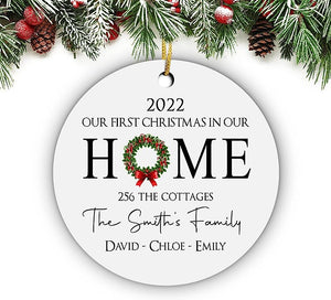 Our First Chirstmas In Our New Home , Custom Family Name, Family Member'S Name, Personalized Circle Christmas Ornament