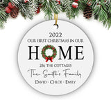 Our First Chirstmas In Our New Home , Custom Family Name, Family Member'S Name, Personalized Circle Christmas Ornament