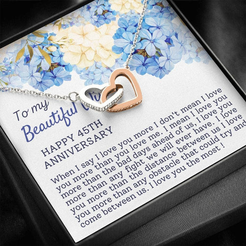 45th Birthday Necklace Gift For Wife - I Love You Interlocking Hearts Necklace Meaning Quote Print on Card Gifts for