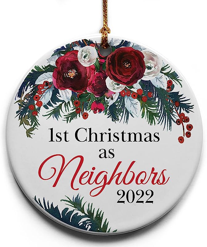 1St Christmas As Neighbors Ceramic Christmas Tree Ornament Collectible Holiday Keepsake 2.875" Round Ornament In Decorative Gift Box With Bow For Neighbors And Friends!