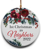 1St Christmas As Neighbors Ceramic Christmas Tree Ornament Collectible Holiday Keepsake 2.875" Round Ornament In Decorative Gift Box With Bow For Neighbors And Friends!