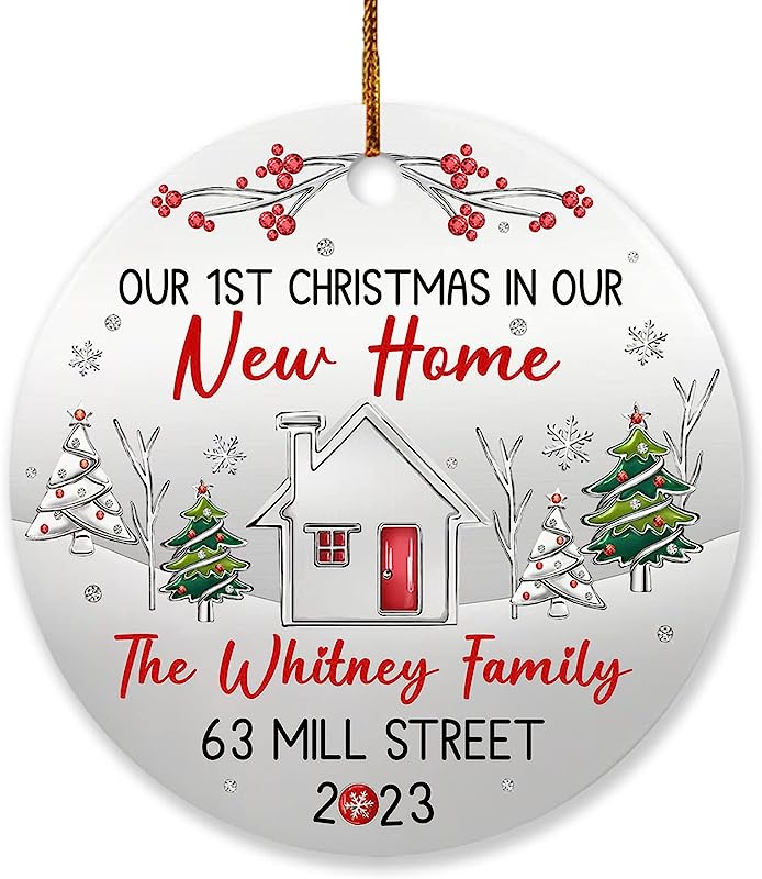 Our First Christmas In Our New Home Ornament , Personalized Custom Name & Address New Home Ornament For Couples, Customized New Home Ornament Gift For Housewarming Mr & Mrs