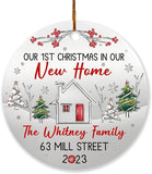 Our First Christmas In Our New Home Ornament , Personalized Custom Name & Address New Home Ornament For Couples, Customized New Home Ornament Gift For Housewarming Mr & Mrs