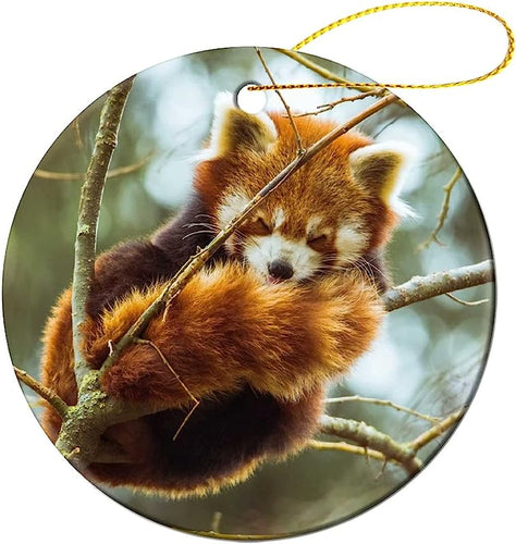 Red Panda Christmas Ornament 2.8 Inch Porcelain Double Sided Circle Tree Hanging Ornaments Accessories Souvenir Gift For Home Indoor Outdoor Decor
