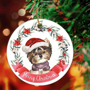 Christmas Tree Ornaments German Shepherd Funny Pet Ornament Christmas Decorations For Home House Bar Party Gift For Dog Mom 3" Ceramic Flat Porcelain Hanging Dog Ornament