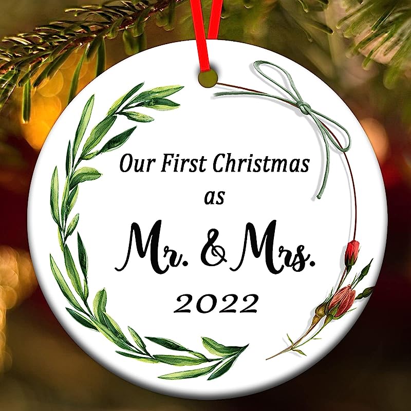Christmas Ornaments , Our First Christmas As Mr And Mrs , Our First Christmas Married Ornament , Ceramic Christmas Tree Ornaments, Wedding Gifts For Couples Unique , Newlywed Gifts