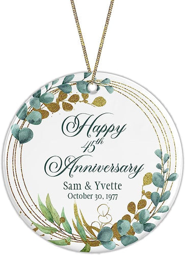 Personalized Anniversary Ornament, Custom Anniversary Gift, Any Year, Name, Wedding Anniversary Ornament (Eucalyptus Wreath)