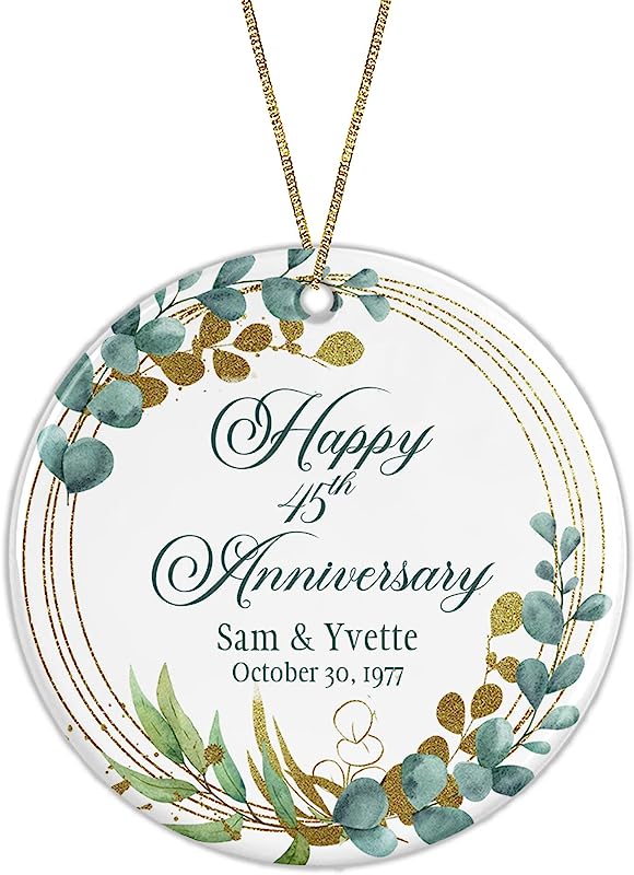 Personalized Anniversary Ornament, Custom Anniversary Gift, Any Year, Name, Wedding Anniversary Ornament (Eucalyptus Wreath)