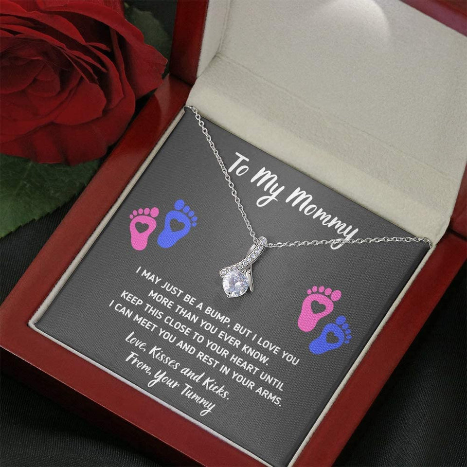 Baby Heart-Feet Alluring Beauty Necklace with Message Card and Gift Box Baby Feet Footprints Necklace for Expecting Mom XL015C
