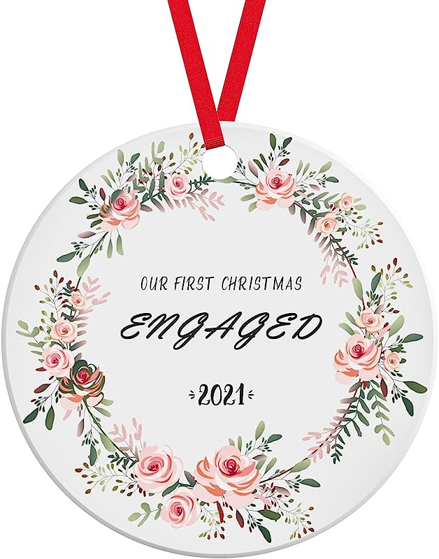 Christmas Ornaments , Christmas Tree Decorations,Our First Christmas Engaged Ceramic Ornaments , Engaged Gifts Pink Christmas Decorations Keepsake, Ornament To Remember