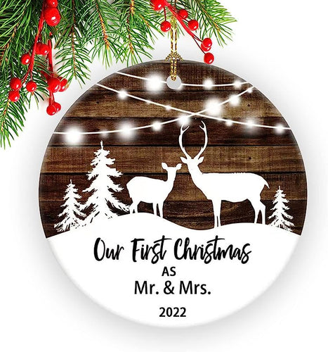 First Christmas Married Ornament, 1St Wedding Ornaments, 2.9In Newlywed Christmas Tree Decorations As Mr And Mrs, Custom Ceramic Christmas Ornament For Couples Memorial Gifts
