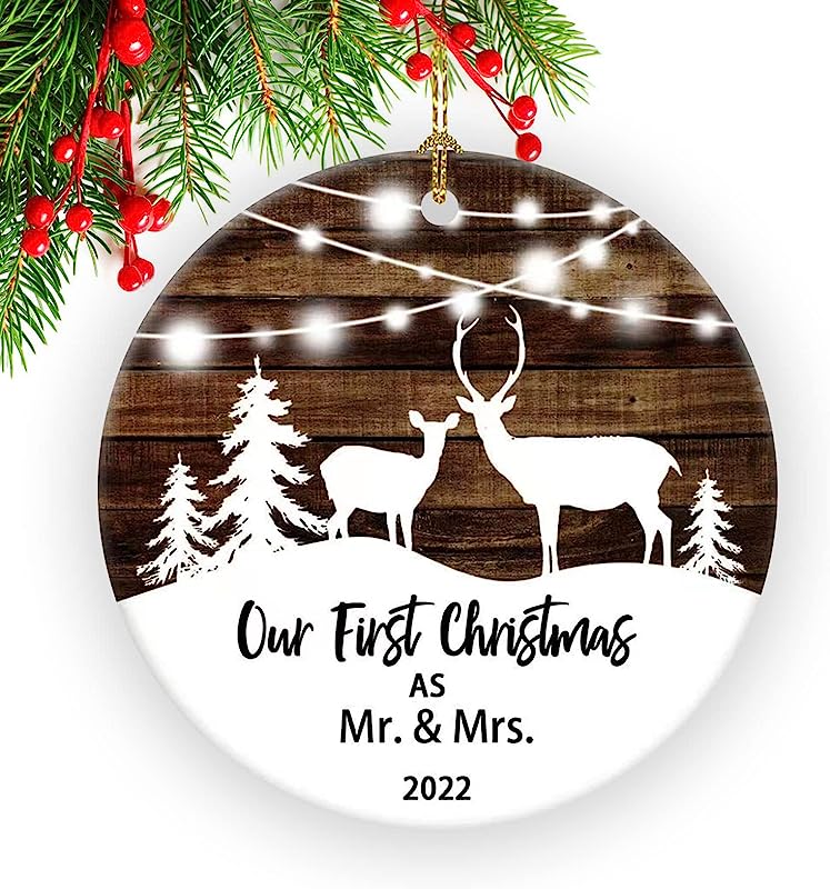  First Christmas Married Ornament, 1St Wedding Ornaments, 2.9In Newlywed Christmas Tree Decorations As Mr And Mrs, Custom Ceramic Christmas Ornament For Couples Memorial Gifts
