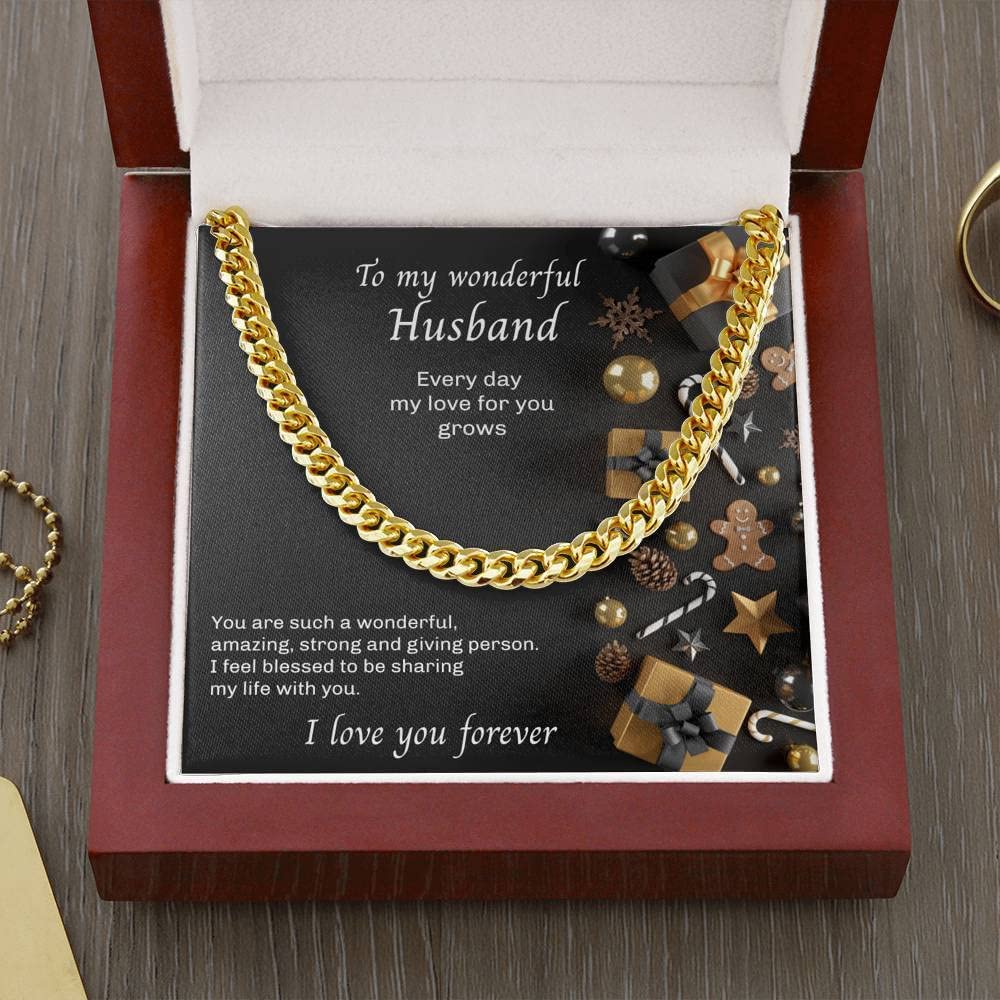 For Husband Cuban Link Chain Necklace With Message Card Gift For Husband Or Boyfriend I Love You Forever