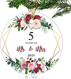 Christmas Ceramic Ornaments - Christmas Ornaments Gifts For Couples, Husband, Wife - Holiday Decoration Gift For 5Th Wedding Anniversary - Circle Ceramic Keepsake - 5 Years As Mr. & Mrs (2.85")