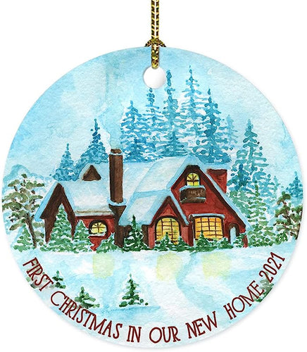 First Christmas In Our New Home  Ornament, Winter House Painting Christmas Bauble, Housewarming Gift Xmas Tree Decoration, Unique Present For Newlyweds Home & New Homeowner, 3