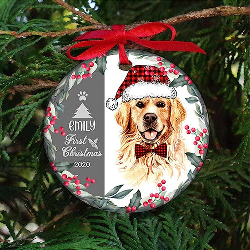 Golden Retriever Name Customize Dog Lovers First Christmas  Holiday Season Personalized Customized Name Ornaments Decorating Custom Circle Ornament For Family