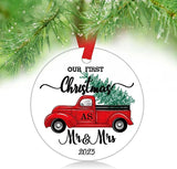 Our First Christmas As Mr Mrs Ornaments  Our First Christmas As Mr And Mrs Couple Married Wedding Decoration 3" Ornament (Car Mr Mrs)