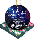 Christmas Ornaments -Good Sisters Are Like Stars They'Re Always There-Friendship 3 Inch Flat Ceramic Christmas Tree Ornament Keepsake For Sisters Besties With A Gift Box