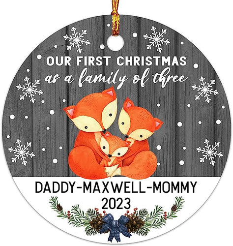 Personalized First Christmas As Family Of 3 Ornament , Our First Christmas As A Family Of Three Dated , 1St Xmas As A New Family New Parents New Baby Custom Name Christmas Tree Ornament