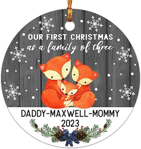Personalized First Christmas As Family Of 3 Ornament , Our First Christmas As A Family Of Three Dated , 1St Xmas As A New Family New Parents New Baby Custom Name Christmas Tree Ornament