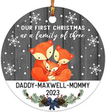 Personalized First Christmas As Family Of 3 Ornament , Our First Christmas As A Family Of Three Dated , 1St Xmas As A New Family New Parents New Baby Custom Name Christmas Tree Ornament