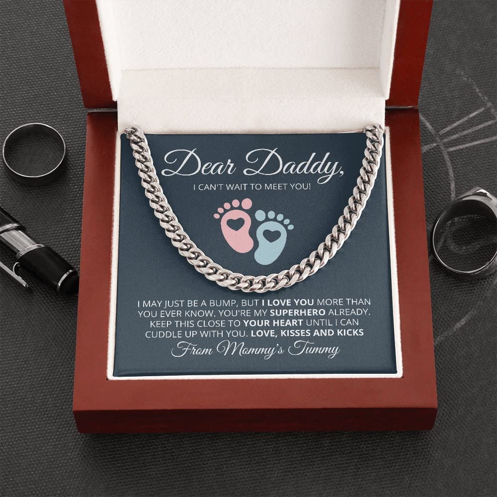 New Dad Gift from Wife Dear Daddy Cuban Link Chain Necklace Gifts for First Time Dads Daddy To Be Gift Expecting