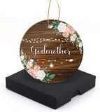 Godmother Christmas Ornament  Round Christmas Tree Ornaments Keepsake Gifts For Family Lovers Friend Neighbors Home Decor Flat Circle Ceramic Ornament 3" With A Gift Box