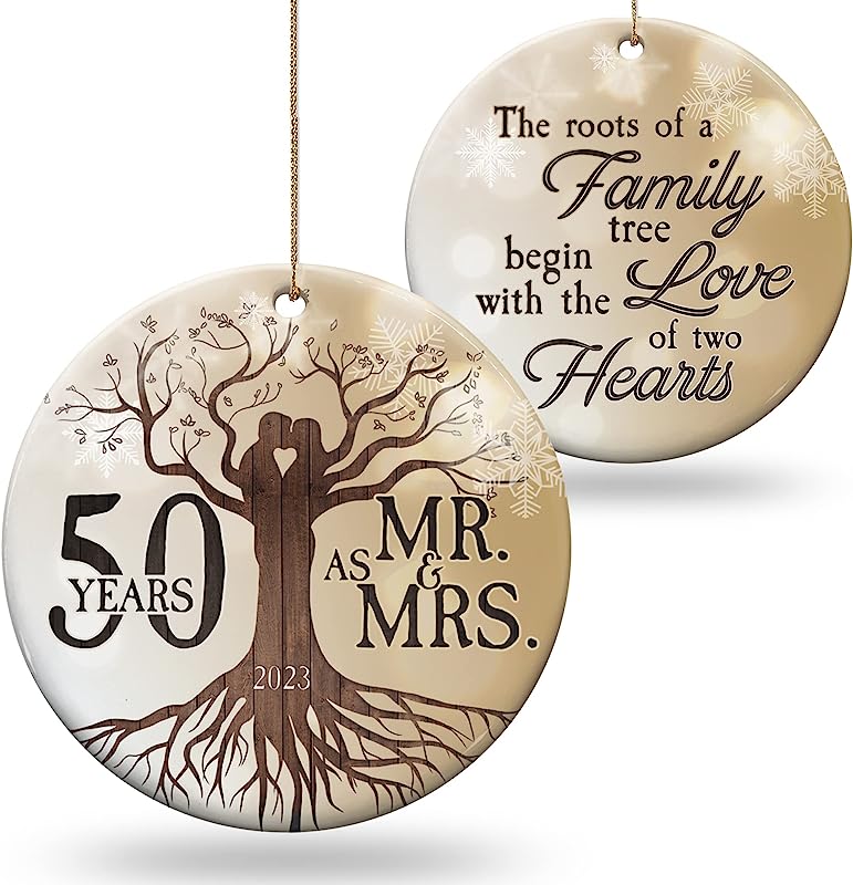 50Th  Wedding Anniversary Ornament - Christmas Ceramic Ornament Gift Anniversary For Couple, Parents, Friend Her Him - 50Th Wedding Anniversary Present Holiday Decoration Hanging Ornament