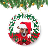 Christmas Ornaments -Dog Wearing Christmas Hat-Double-Side Printed 3 Inch Round Ceramic Christmas Ornament- Funny Gifts For Women Men Family Friend, Xmas Tree Decorations