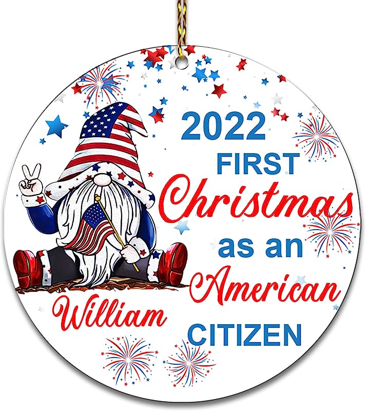 Hyturtle Personalized Christmas Ornament Tree Decoration Gift For Women Men American Patriotic Us Citizenship - Gnome  First Christmas As An American Citizen Custom Name Acrylic Circle Ornament
